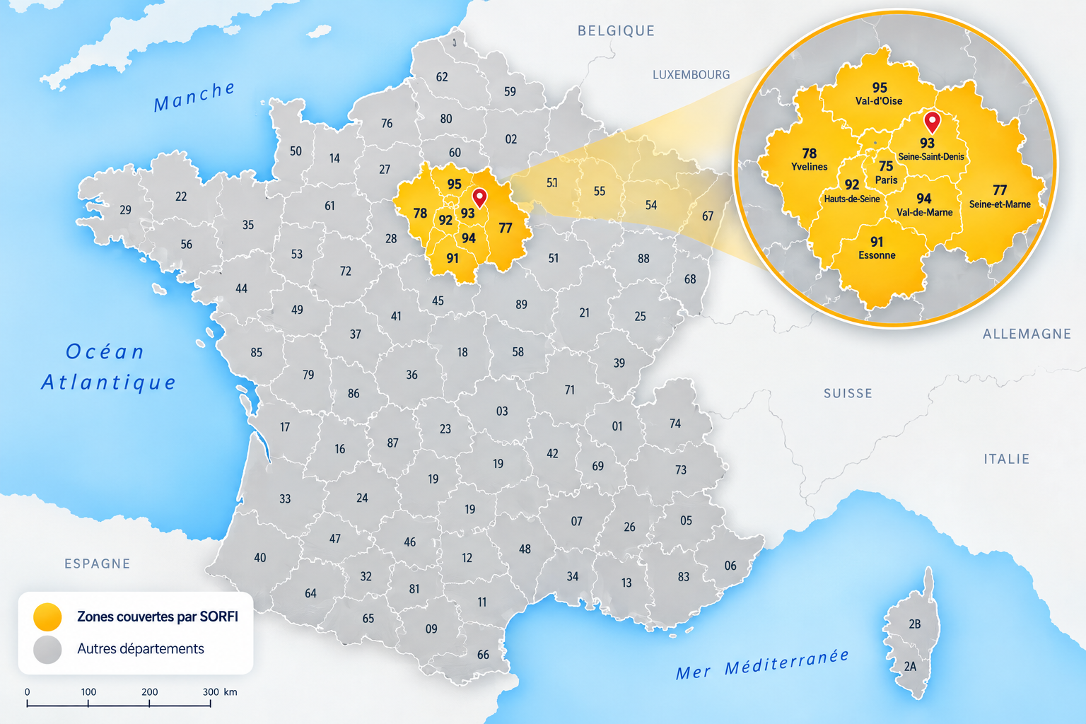 Zones d'intervention SORFI en Île-de-France
